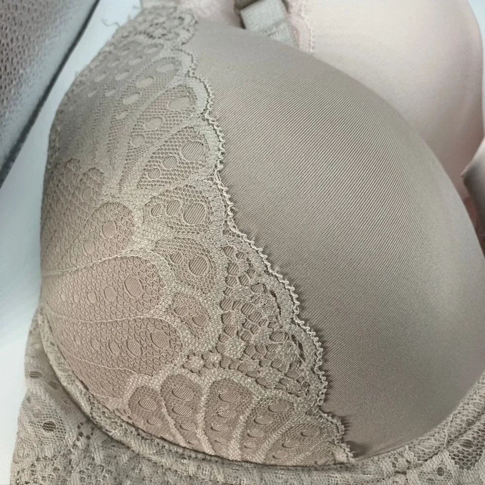 Rene Rofe Lingerie 2 Bra Bundle 36DD Lightly Padded Wirefree Lace Beige Pink New - Picture 2 of 11